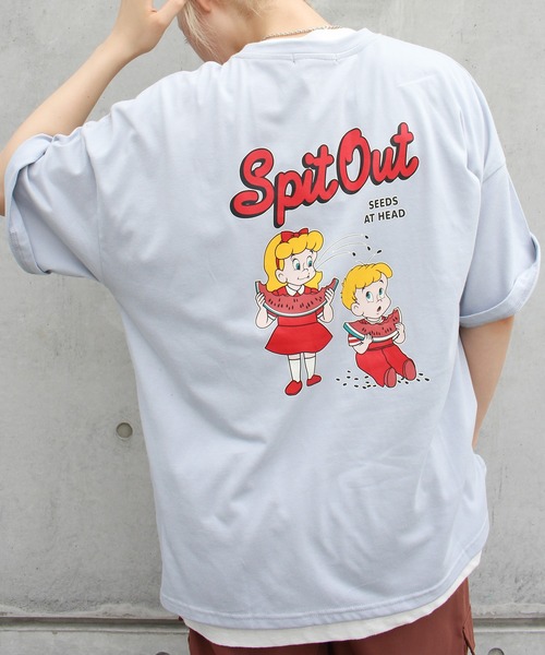 SpRay(スプレイ)の「スイカキッズBIG Tシャツ(Tシャツ/カットソー・レディース・オフホワイト/ブルー/スミクロ/イエロー・FREE)」の3枚目の写真