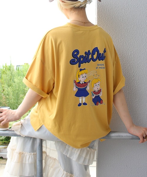 SpRay(スプレイ)の「スイカキッズBIG Tシャツ(Tシャツ/カットソー・レディース・オフホワイト/ブルー/スミクロ/イエロー・FREE)」の22枚目の写真