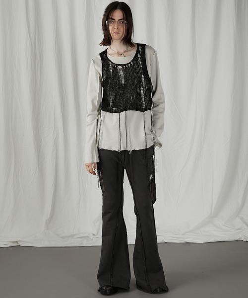 PRANK PROJECT（プランクプロジェクト）の「メッシュレイヤードトップ / Mesh Layered Top（Tシャツ/カットソー・レディース・ブラック/オフホワイト/グレー・FREE）」の10枚目の写真