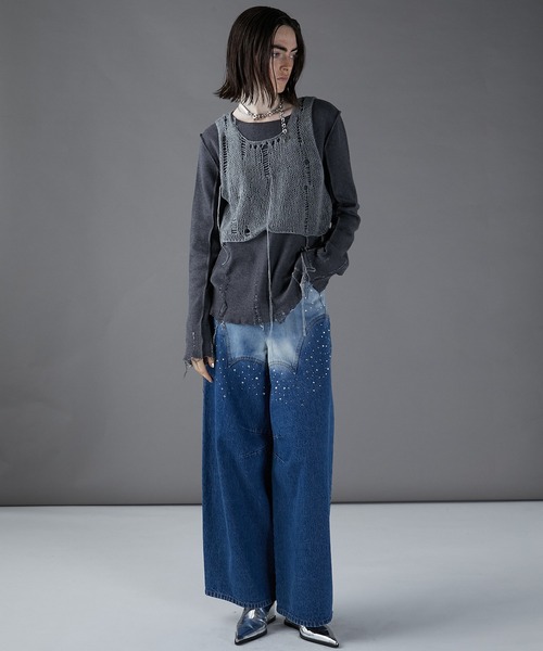 PRANK PROJECT（プランクプロジェクト）の「メッシュレイヤードトップ / Mesh Layered Top（Tシャツ/カットソー・レディース・ブラック/オフホワイト/グレー・FREE）」の8枚目の写真