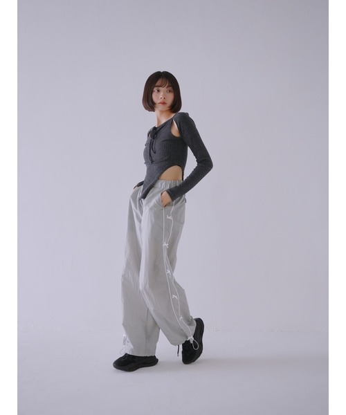 セール】カッティング リボン トップス ボディスーツ 長袖 カットソー