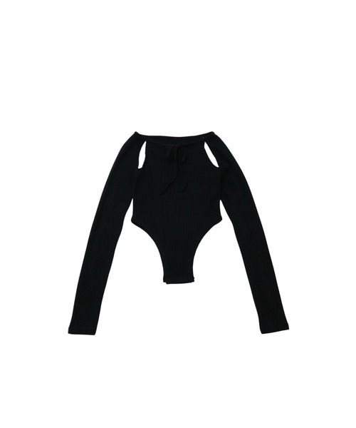 Uenui（ウニュイ）の「カッティング リボン トップス ボディスーツ 長袖 カットソー トップス カットアウト リボン（Tシャツ/カットソー・レディース・ブラック/ホワイト/チャコールグレー・FREE）」の14枚目の写真