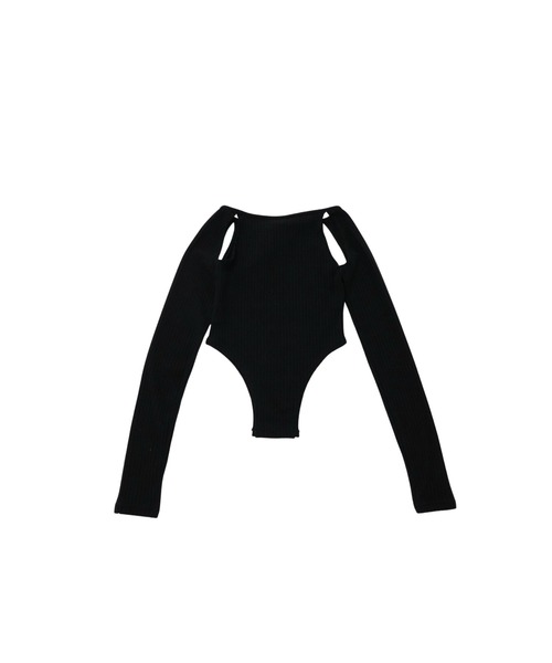 Uenui（ウニュイ）の「カッティング リボン トップス ボディスーツ 長袖 カットソー トップス カットアウト リボン（Tシャツ/カットソー・レディース・ブラック/ホワイト/チャコールグレー・FREE）」の15枚目の写真