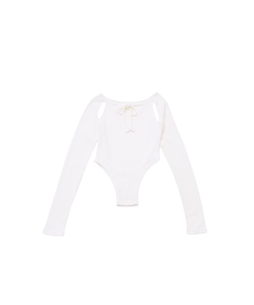 Uenui（ウニュイ）の「カッティング リボン トップス ボディスーツ 長袖 カットソー トップス カットアウト リボン（Tシャツ/カットソー・レディース・ブラック/ホワイト/チャコールグレー・FREE）」の12枚目の写真