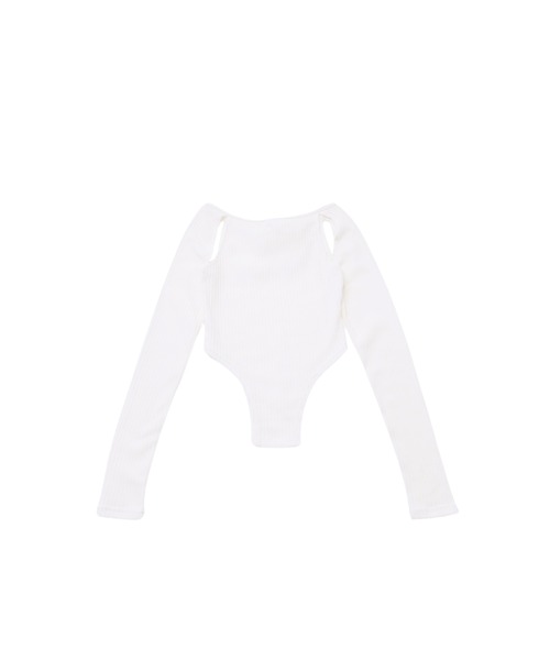 Uenui（ウニュイ）の「カッティング リボン トップス ボディスーツ 長袖 カットソー トップス カットアウト リボン（Tシャツ/カットソー・レディース・ブラック/ホワイト/チャコールグレー・FREE）」の13枚目の写真