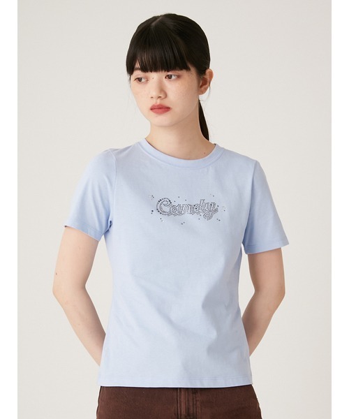 LILY BROWN（リリーブラウン）の「[L.B CANDY STOCK]ラインストーンロゴTシャツ（Tシャツ/カットソー・レディース・ブルー/ホワイト・FREE）」の4枚目の写真