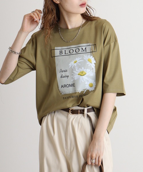 ブローディア BRODIAEA BONJOURロゴプリント半袖Tシャツ【日本製】 （オフホワイト） セール】BRODIAEA ロゴプリントTシャツ 7分袖カットソー（T