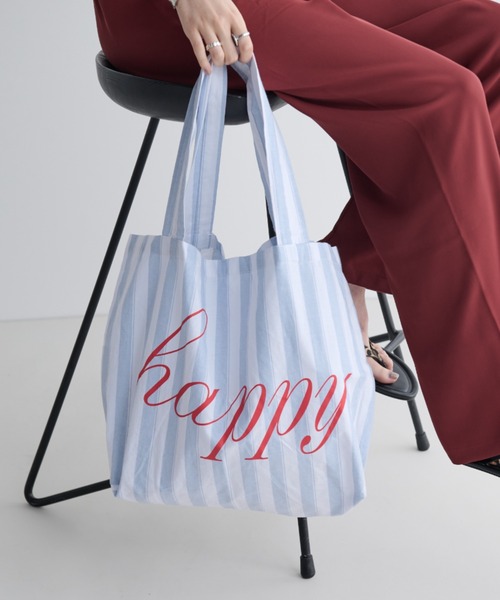 MERLOT(メルロー)の「happyロゴトートバッグ/A4サイズ収納可能(トートバッグ・レディース・グレー/ブルー・FREE)」の1枚目の写真