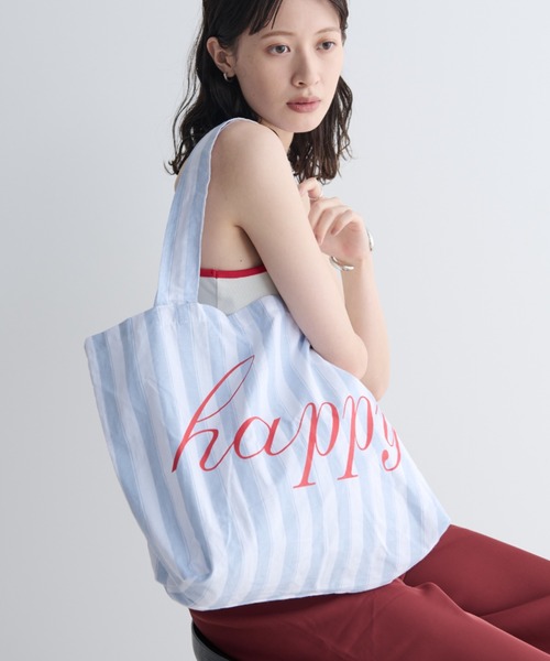 MERLOT(メルロー)の「happyロゴトートバッグ/A4サイズ収納可能(トートバッグ・レディース・グレー/ブルー・FREE)」の6枚目の写真