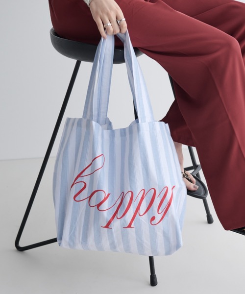MERLOT(メルロー)の「happyロゴトートバッグ/A4サイズ収納可能(トートバッグ・レディース・グレー/ブルー・FREE)」の3枚目の写真