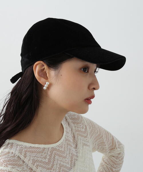 N.（N. Natural Beauty Basic）（エヌエヌナチュラルビューティーベーシック）の「◆ベロアリボンキャップ（キャップ・レディース・ベージュ/ブラック・FREE）」の3枚目の写真