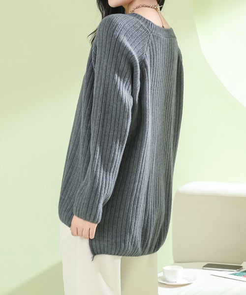 Lace Ladies(レースレディース)の「ソリッドカラー ラウンドネック 長袖 リブ ニット プルオーバー(ニット/セーター・レディース・ダークグレー/アイボリー/ブルー・FREE)」の8枚目の写真