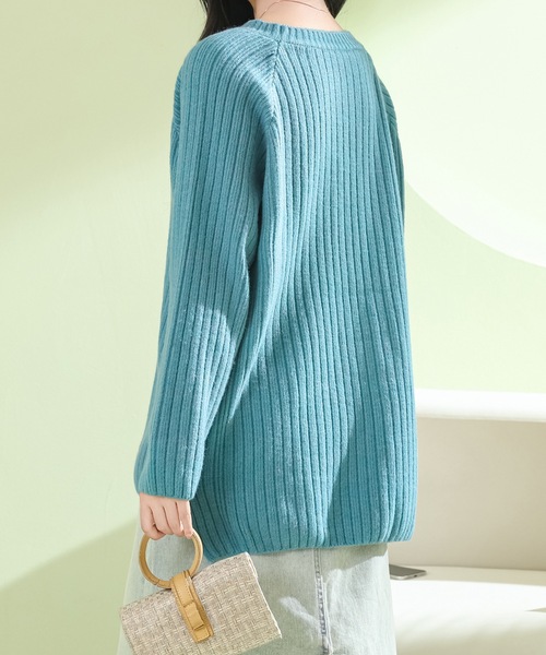 Lace Ladies(レースレディース)の「ソリッドカラー ラウンドネック 長袖 リブ ニット プルオーバー(ニット/セーター・レディース・ダークグレー/アイボリー/ブルー・FREE)」の12枚目の写真