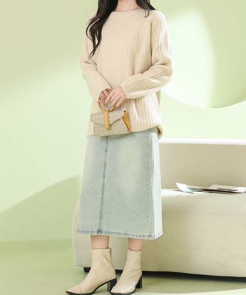 Lace Ladies(レースレディース)の「ソリッドカラー ラウンドネック 長袖 リブ ニット プルオーバー(ニット/セーター・レディース・ダークグレー/アイボリー/ブルー・FREE)」の14枚目の写真