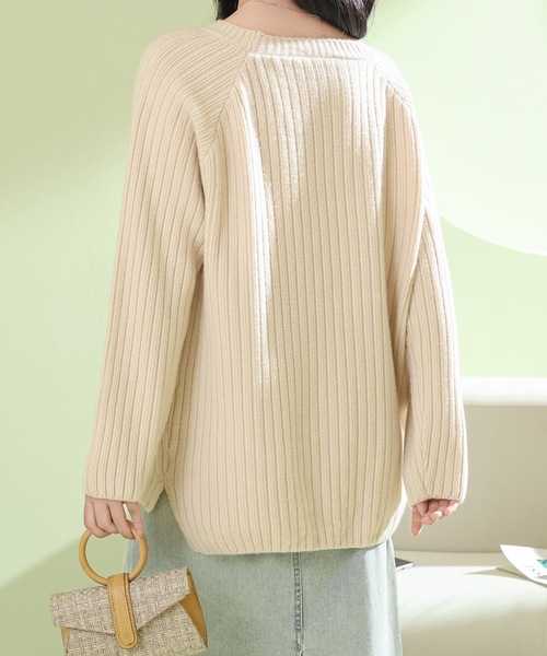 Lace Ladies(レースレディース)の「ソリッドカラー ラウンドネック 長袖 リブ ニット プルオーバー(ニット/セーター・レディース・ダークグレー/アイボリー/ブルー・FREE)」の16枚目の写真