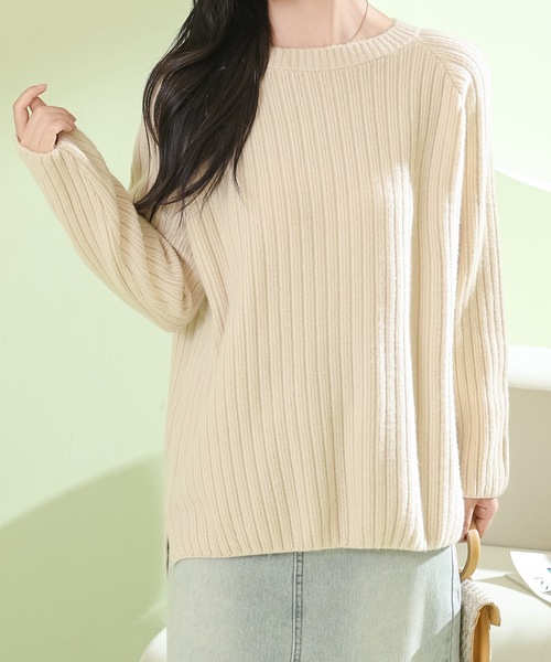 Lace Ladies(レースレディース)の「ソリッドカラー ラウンドネック 長袖 リブ ニット プルオーバー(ニット/セーター・レディース・ダークグレー/アイボリー/ブルー・FREE)」の17枚目の写真