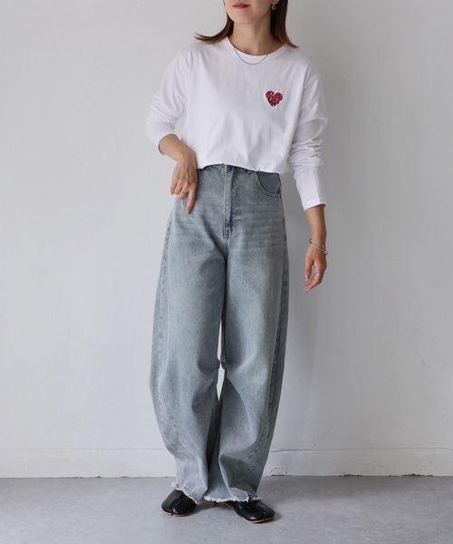 Riberry(リベリー)の「ハートロゴラメ刺繍コンパクトロンT(Tシャツ/カットソー・レディース・ホワイト×ブラック/ブラック×ホワイト/ホワイト×レッド/ライトグレー系2/ブラック×レッド/ライトグレー系1・FREE)」の20枚目の写真