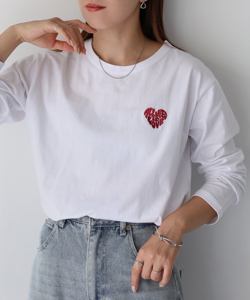 Riberry(リベリー)の「ハートロゴラメ刺繍コンパクトロンT(Tシャツ/カットソー・レディース・ホワイト×ブラック/ブラック×ホワイト/ホワイト×レッド/ライトグレー系2/ブラック×レッド/ライトグレー系1・FREE)」の19枚目の写真