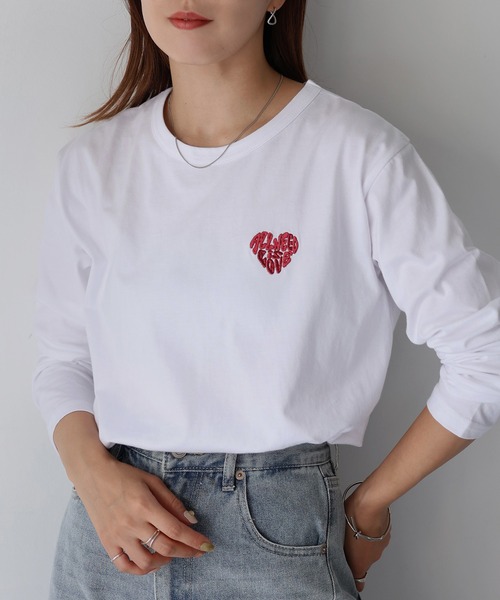 Riberry(リベリー)の「ハートロゴラメ刺繍コンパクトロンT(Tシャツ/カットソー・レディース・ホワイト×ブラック/ブラック×ホワイト/ホワイト×レッド/ライトグレー系2/ブラック×レッド/ライトグレー系1・FREE)」の18枚目の写真