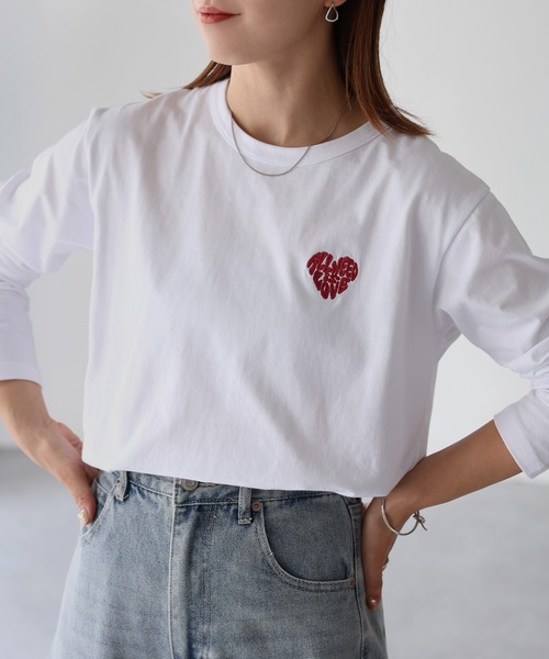 Riberry(リベリー)の「ハートロゴラメ刺繍コンパクトロンT(Tシャツ/カットソー・レディース・ホワイト×ブラック/ブラック×ホワイト/ホワイト×レッド/ライトグレー系2/ブラック×レッド/ライトグレー系1・FREE)」の17枚目の写真