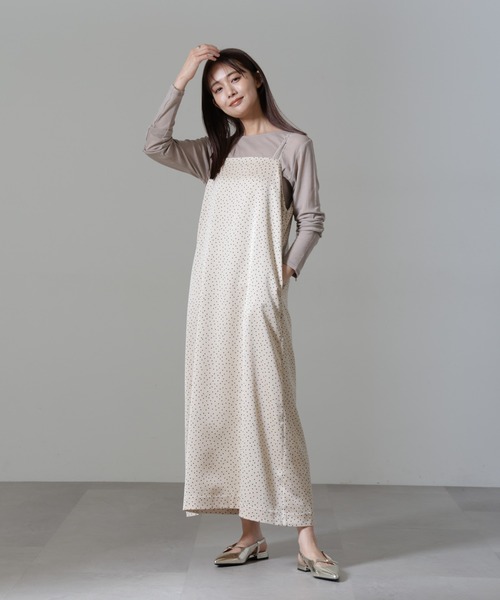 NANO universe（ナノユニバース）の「ドットプリントサテンキャミワンピース（ワンピース・レディース・ブラック/ベージュ・S/M）」の3枚目の写真