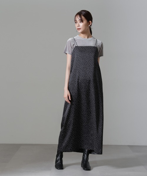 NANO universe（ナノユニバース）の「ドットプリントサテンキャミワンピース（ワンピース・レディース・ブラック/ベージュ・S/M）」の9枚目の写真