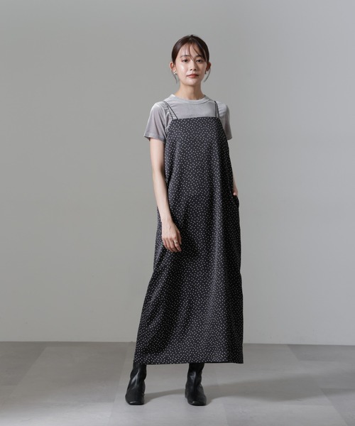 NANO universe（ナノユニバース）の「ドットプリントサテンキャミワンピース（ワンピース・レディース・ブラック/ベージュ・S/M）」の11枚目の写真