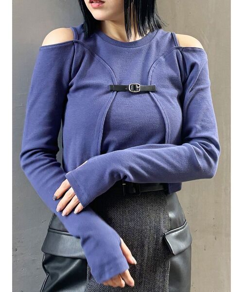 MURUA（ムルーア）の「ボレロレイヤードテレコトップス（Tシャツ/カットソー・レディース・マスタード/パープル/ブラック/グレー・FREE）」の3枚目の写真