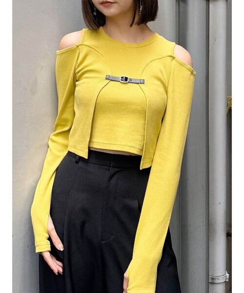 MURUA（ムルーア）の「ボレロレイヤードテレコトップス（Tシャツ/カットソー・レディース・マスタード/パープル/ブラック/グレー・FREE）」の4枚目の写真