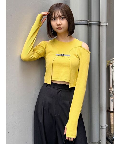 MURUA（ムルーア）の「ボレロレイヤードテレコトップス（Tシャツ/カットソー・レディース・マスタード/パープル/ブラック/グレー・FREE）」の16枚目の写真