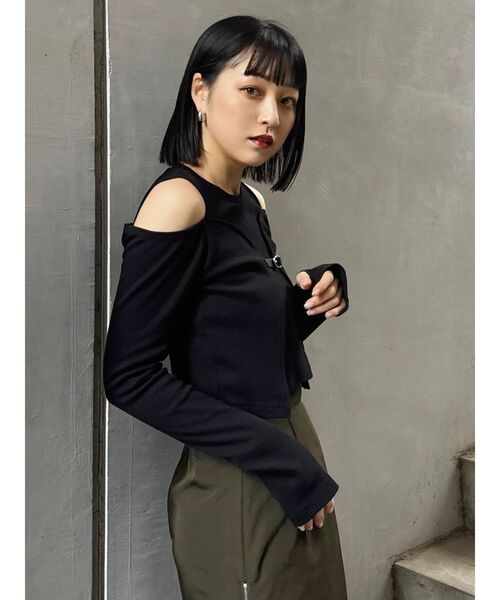 MURUA（ムルーア）の「ボレロレイヤードテレコトップス（Tシャツ/カットソー・レディース・マスタード/パープル/ブラック/グレー・FREE）」の11枚目の写真