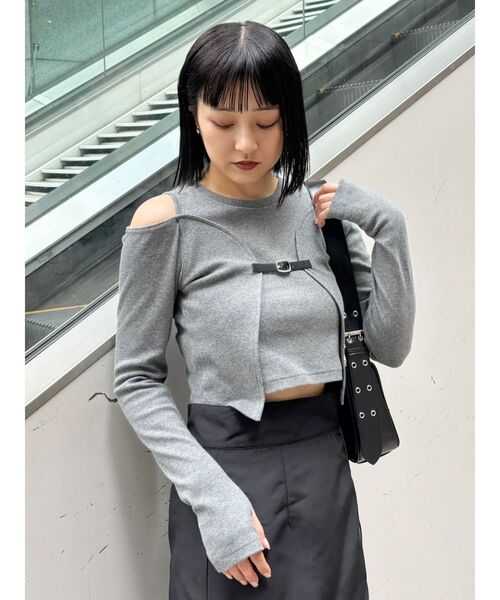 MURUA（ムルーア）の「ボレロレイヤードテレコトップス（Tシャツ/カットソー・レディース・マスタード/パープル/ブラック/グレー・FREE）」の9枚目の写真