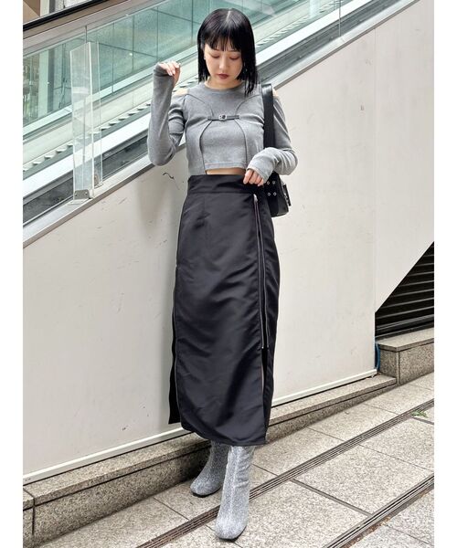 MURUA（ムルーア）の「ボレロレイヤードテレコトップス（Tシャツ/カットソー・レディース・マスタード/パープル/ブラック/グレー・FREE）」の6枚目の写真