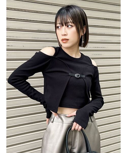 MURUA（ムルーア）の「ボレロレイヤードテレコトップス（Tシャツ/カットソー・レディース・マスタード/パープル/ブラック/グレー・FREE）」の5枚目の写真