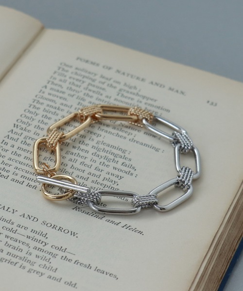 Three Four Time（ｽﾘｰﾌｫｰﾀｲﾑ）の「コンビメタルスクエアチェーンブレス（ブレスレット・レディース・その他・FREE）」の2枚目の写真