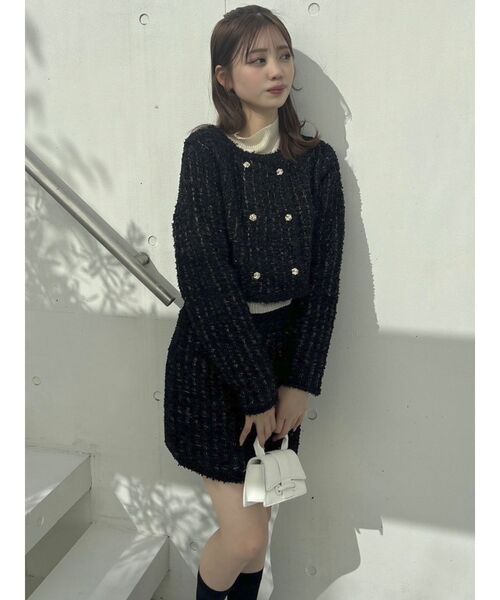 dazzlin（ダズリン）の「【セットアップ対応】ツイードライクダブルニットジャケット（ノーカラージャケット・レディース・ブラック/ブルー/アイボリー・SMALL/MEDIUM）」の8枚目の写真