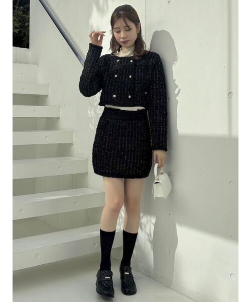 dazzlin（ダズリン）の「【セットアップ対応】ツイードライクダブルニットジャケット（ノーカラージャケット・レディース・ブラック/ブルー/アイボリー・SMALL/MEDIUM）」の17枚目の写真