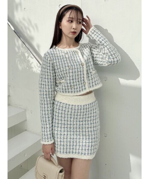 dazzlin（ダズリン）の「【セットアップ対応】ツイードライクダブルニットジャケット（ノーカラージャケット・レディース・ブラック/ブルー/アイボリー・SMALL/MEDIUM）」の10枚目の写真