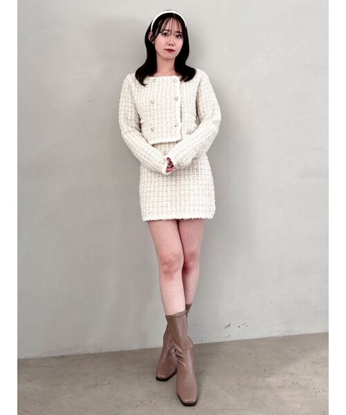 dazzlin（ダズリン）の「【セットアップ対応】ツイードライクダブルニットジャケット（ノーカラージャケット・レディース・ブラック/ブルー/アイボリー・SMALL/MEDIUM）」の12枚目の写真