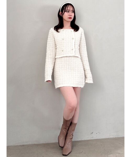 dazzlin（ダズリン）の「【セットアップ対応】ツイードライクダブルニットジャケット（ノーカラージャケット・レディース・ブラック/ブルー/アイボリー・SMALL/MEDIUM）」の13枚目の写真