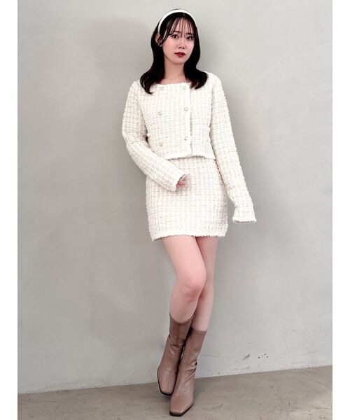 dazzlin（ダズリン）の「【セットアップ対応】ツイードライクダブルニットジャケット（ノーカラージャケット・レディース・ブラック/ブルー/アイボリー・SMALL/MEDIUM）」の14枚目の写真