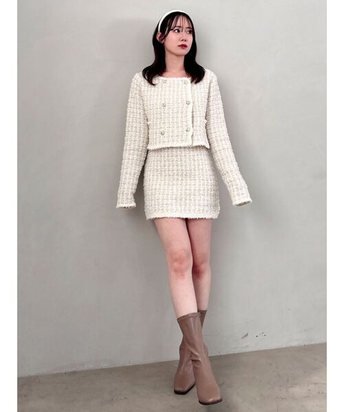 dazzlin（ダズリン）の「【セットアップ対応】ツイードライクダブルニットジャケット（ノーカラージャケット・レディース・ブラック/ブルー/アイボリー・SMALL/MEDIUM）」の15枚目の写真