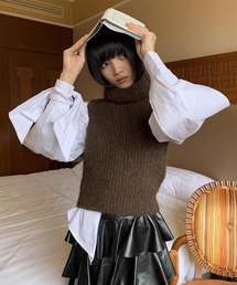 バックオープンデザイン ハイネック ニットベスト LON24a028