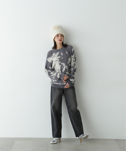N.(N. Natural Beauty Basic)(エヌエヌナチュラルビューティーベーシック)の「◆ケーブルポンポンニットキャップ(ニットキャップ/ビーニー・レディース・ライトグレー/オフホワイト・フリ-)」の4枚目の写真