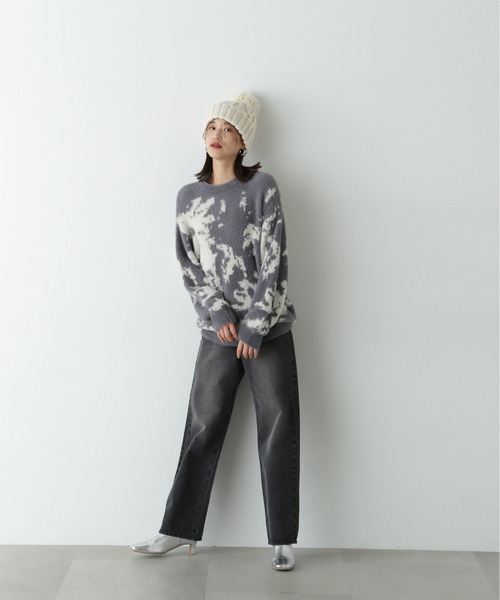 N.(N. Natural Beauty Basic)(エヌエヌナチュラルビューティーベーシック)の「◆ケーブルポンポンニットキャップ(ニットキャップ/ビーニー・レディース・ライトグレー/オフホワイト・フリ-)」の5枚目の写真