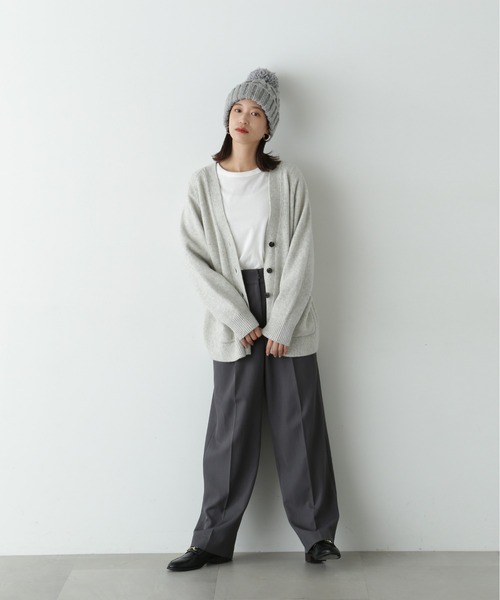N.(N. Natural Beauty Basic)(エヌエヌナチュラルビューティーベーシック)の「◆ケーブルポンポンニットキャップ(ニットキャップ/ビーニー・レディース・ライトグレー/オフホワイト・フリ-)」の7枚目の写真