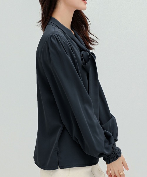 Vネックオーバーブラウス ネイビー リボン Gypsohila Machatt セール】Vネックリボンブラウス（シャツ/ブラウス）｜Dewlily（デュー