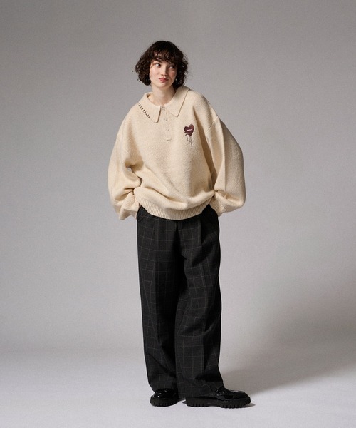 ONCILY(オンシェリー)の「ASSORT VOLUME KNIT POLO / アソートボリュームニットポロ(ニット/セーター・メンズ・ネイビー/ブラウン/ブルーグリーン/アイボリー/ブラック/ネイビー系2/ブラック系その他/チャコールグレー/ブラック系その他2/ネイビー系3/ホワイト系その他・SMALL/MEDIUM/LARGE)」の18枚目の写真