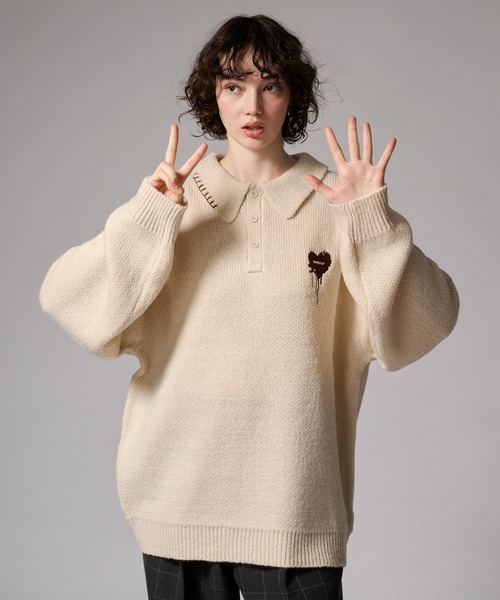 ONCILY(オンシェリー)の「ASSORT VOLUME KNIT POLO / アソートボリュームニットポロ(ニット/セーター・メンズ・ネイビー/ブラウン/ブルーグリーン/アイボリー/ブラック/ネイビー系2/ブラック系その他/チャコールグレー/ブラック系その他2/ネイビー系3/ホワイト系その他・SMALL/MEDIUM/LARGE)」の16枚目の写真