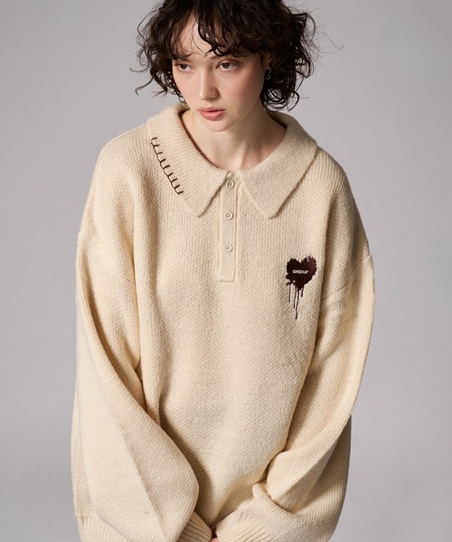 ONCILY(オンシェリー)の「ASSORT VOLUME KNIT POLO / アソートボリュームニットポロ(ニット/セーター・メンズ・ネイビー/ブラウン/ブルーグリーン/アイボリー/ブラック/ネイビー系2/ブラック系その他/チャコールグレー/ブラック系その他2/ネイビー系3/ホワイト系その他・SMALL/MEDIUM/LARGE)」の15枚目の写真